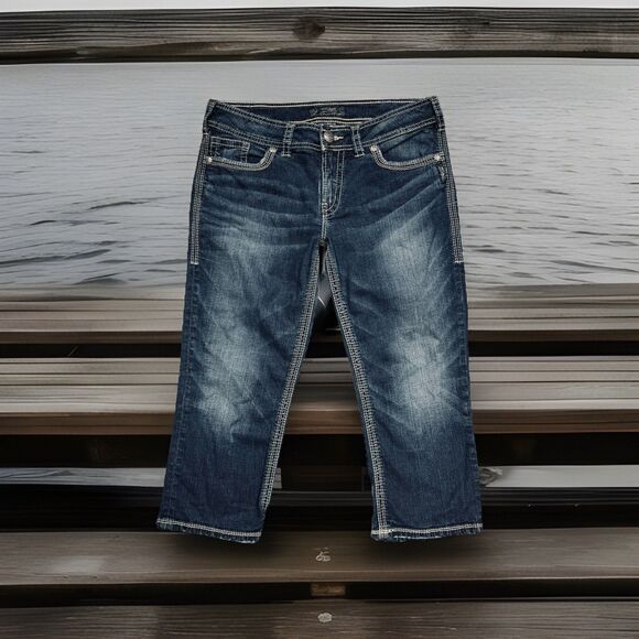 Silver Jeans Suki Surplus Capri 32 (32x20.5) Blue Mid Rise Stretch Denim Womens - Picture 1 of 10